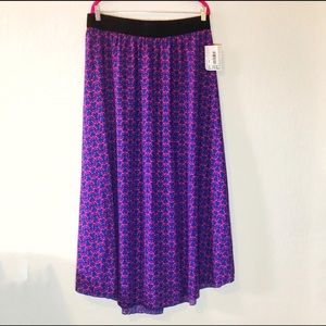 LuLaRoe Maxi Skirt Lucy Pink & Blue Pattern w/ Black Elastic Waist Sz 2X BNWT
